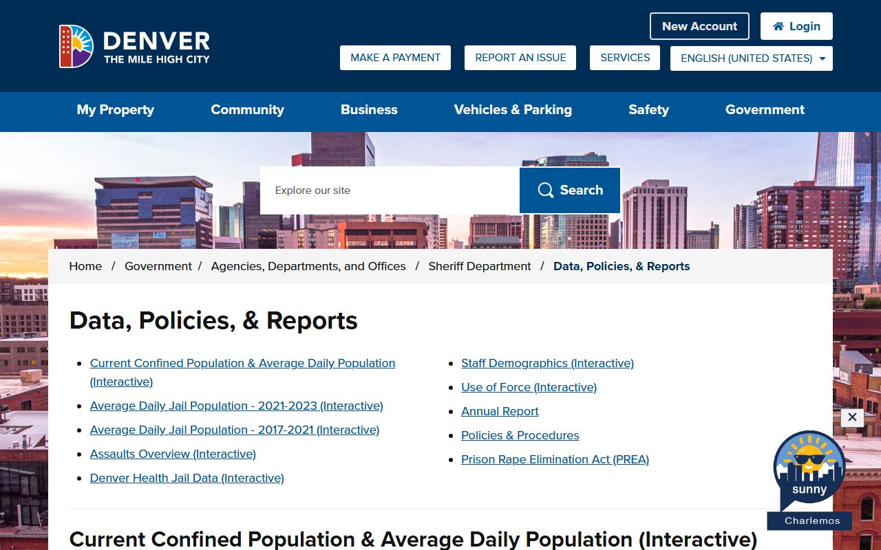 Denver County inmate population data reports page