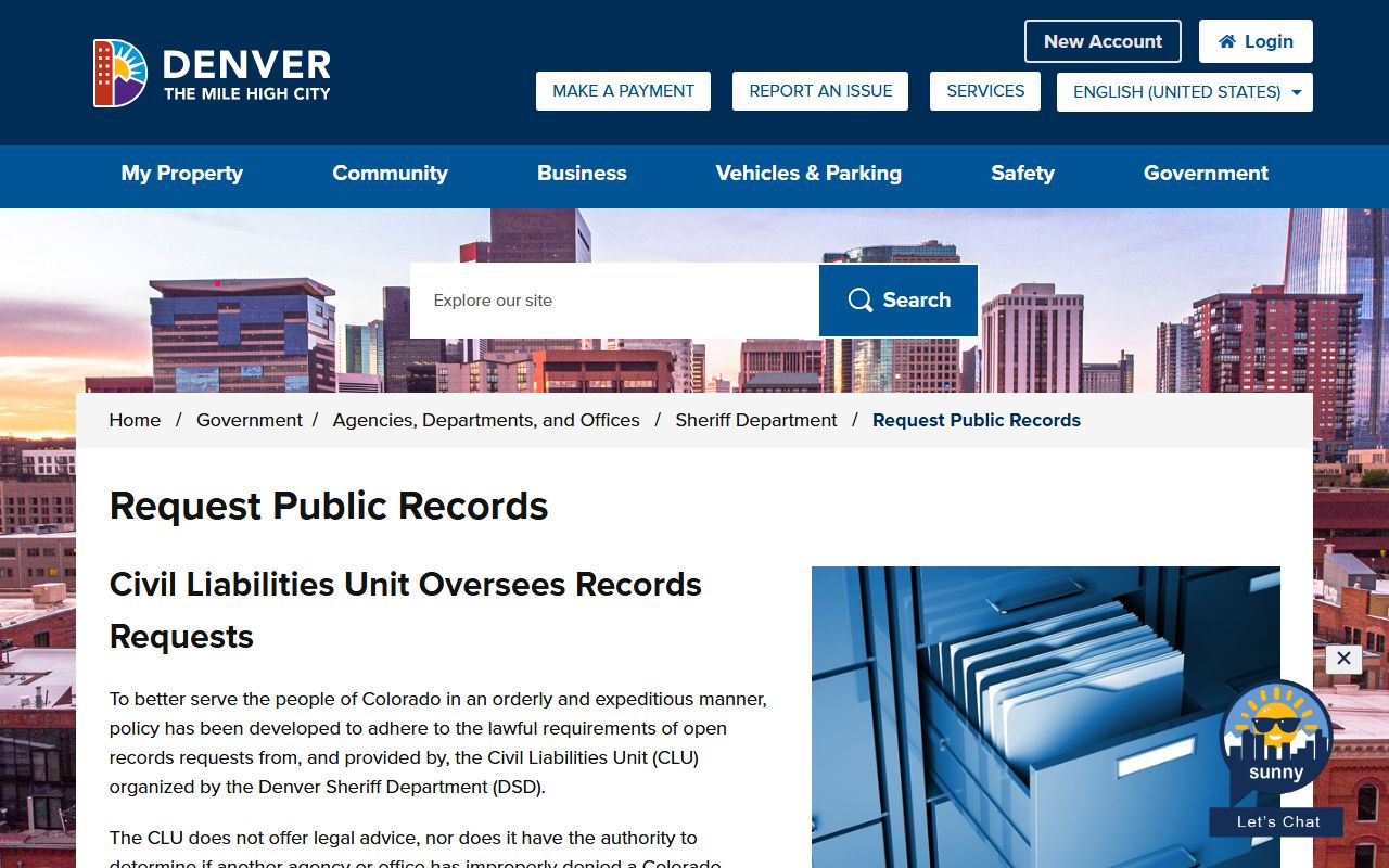 Denver County booking photo and jail records request page